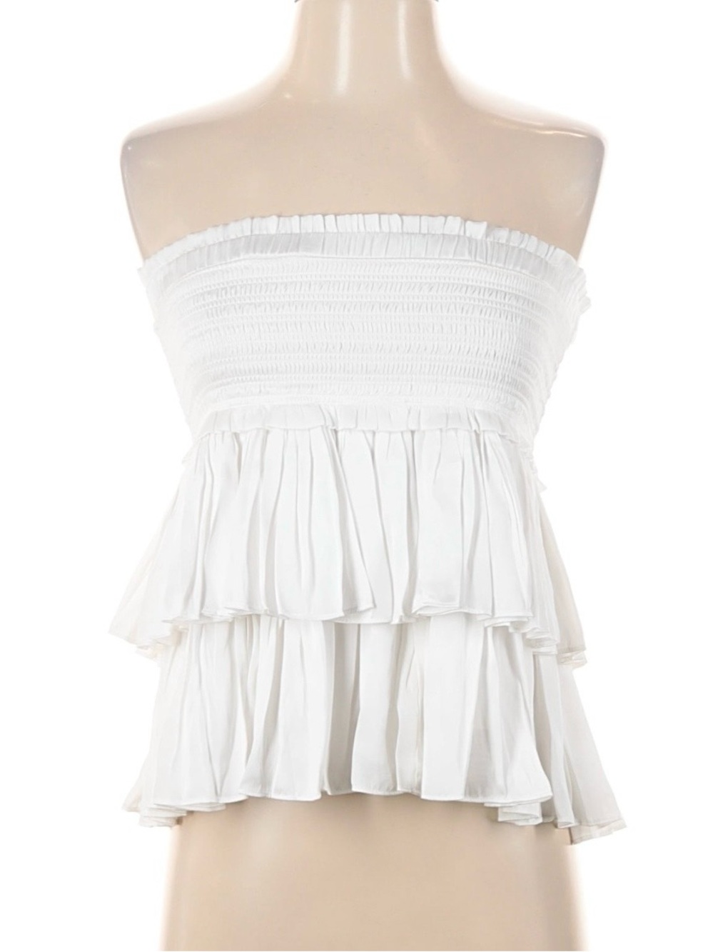 White Strapless Ruffle Top